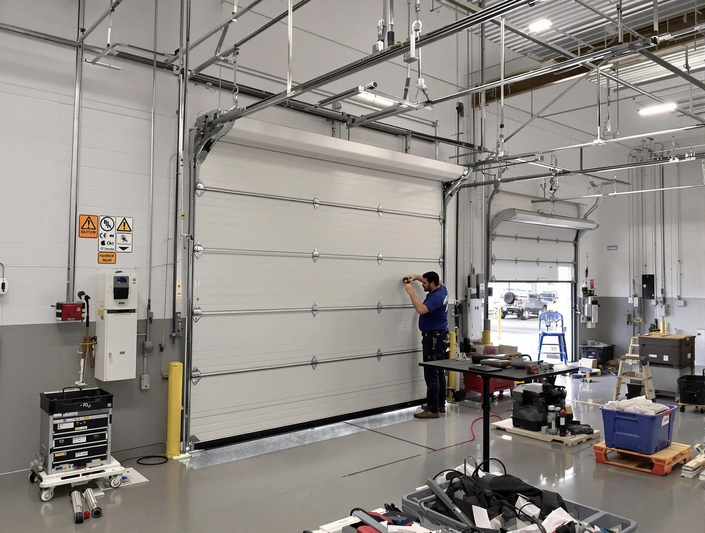 Commercial garage door repair being performed by Quincy Garage Door Repair expert in Quincy