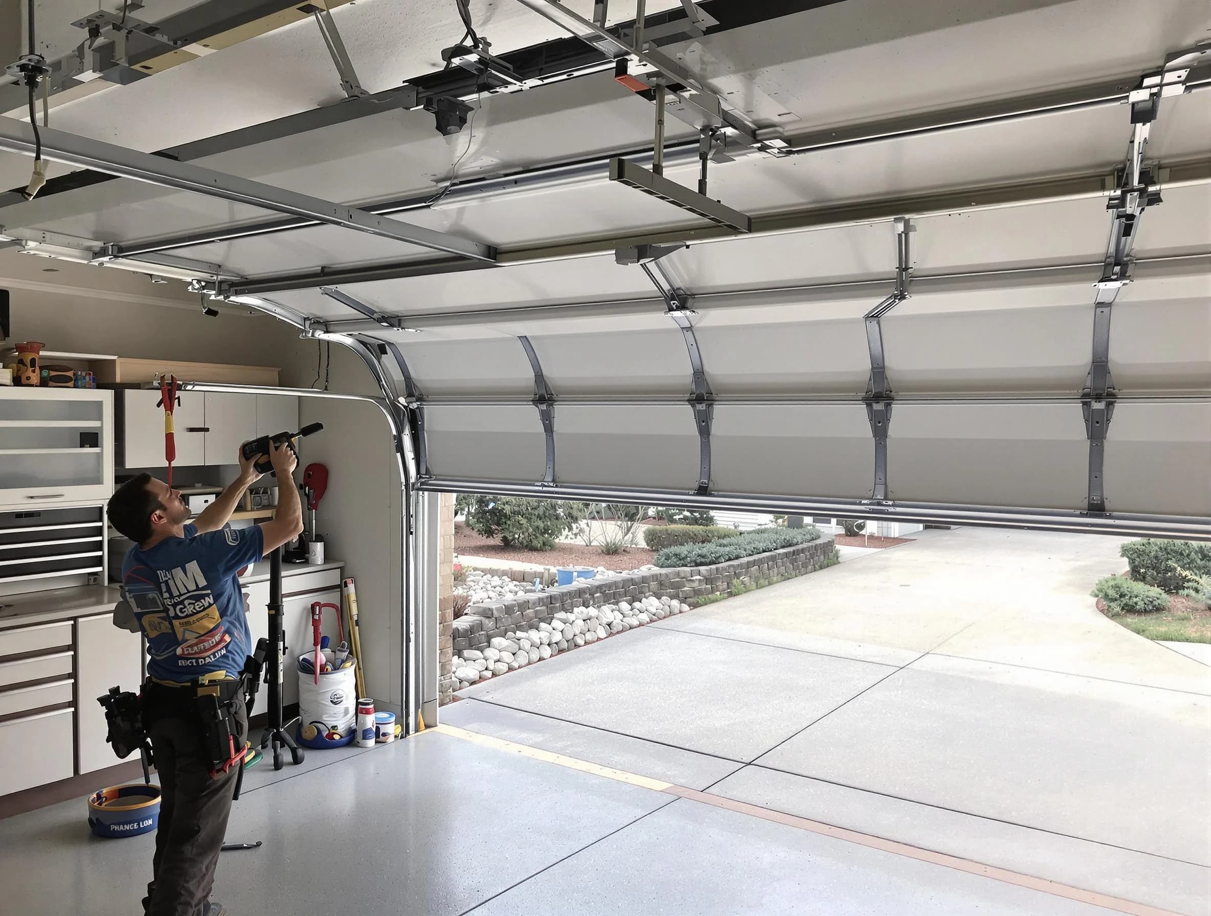 Garage door track repair service by Quincy Garage Door Repair in Quincy