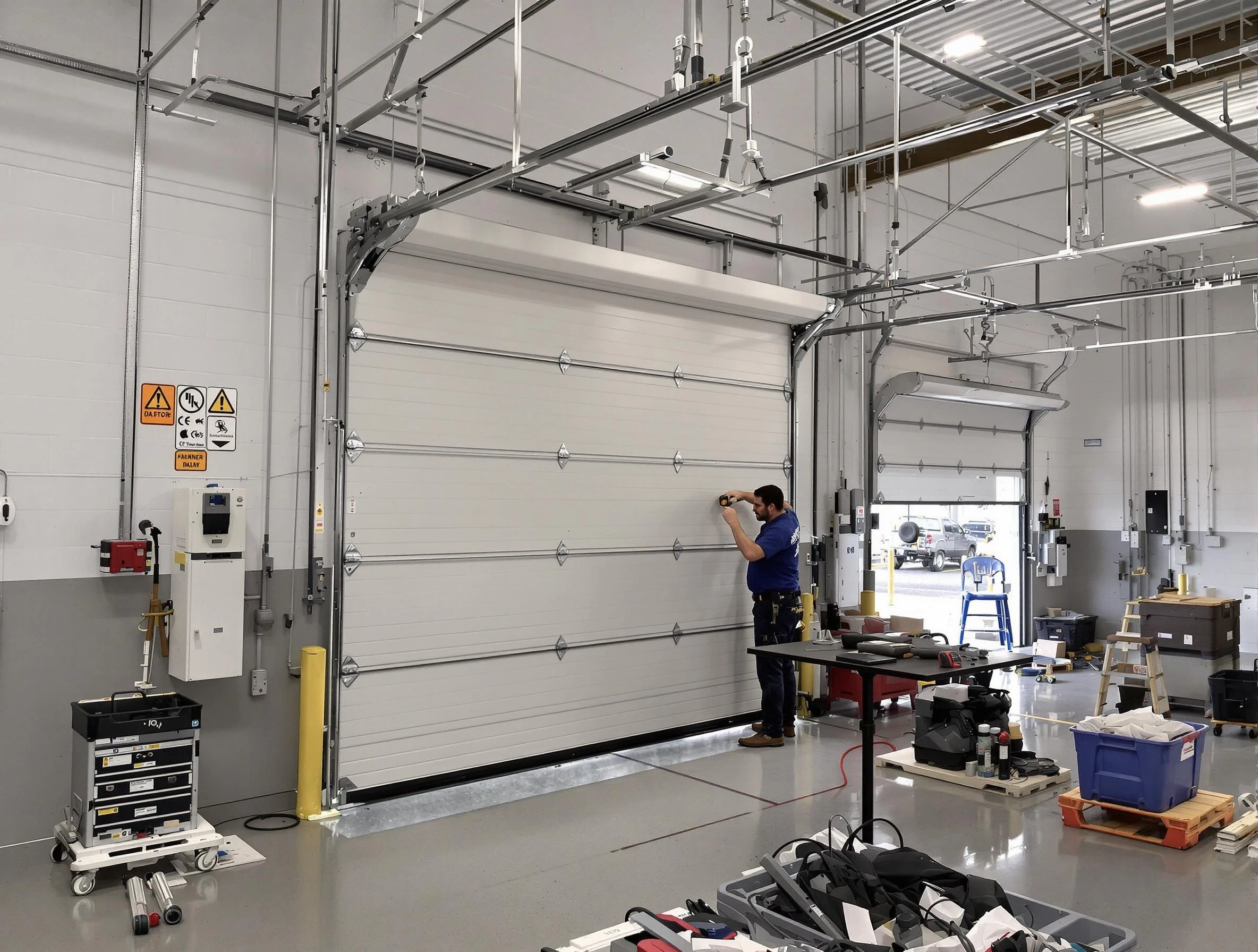 Commercial garage door repair being performed by Quincy Garage Door Repair expert in Quincy