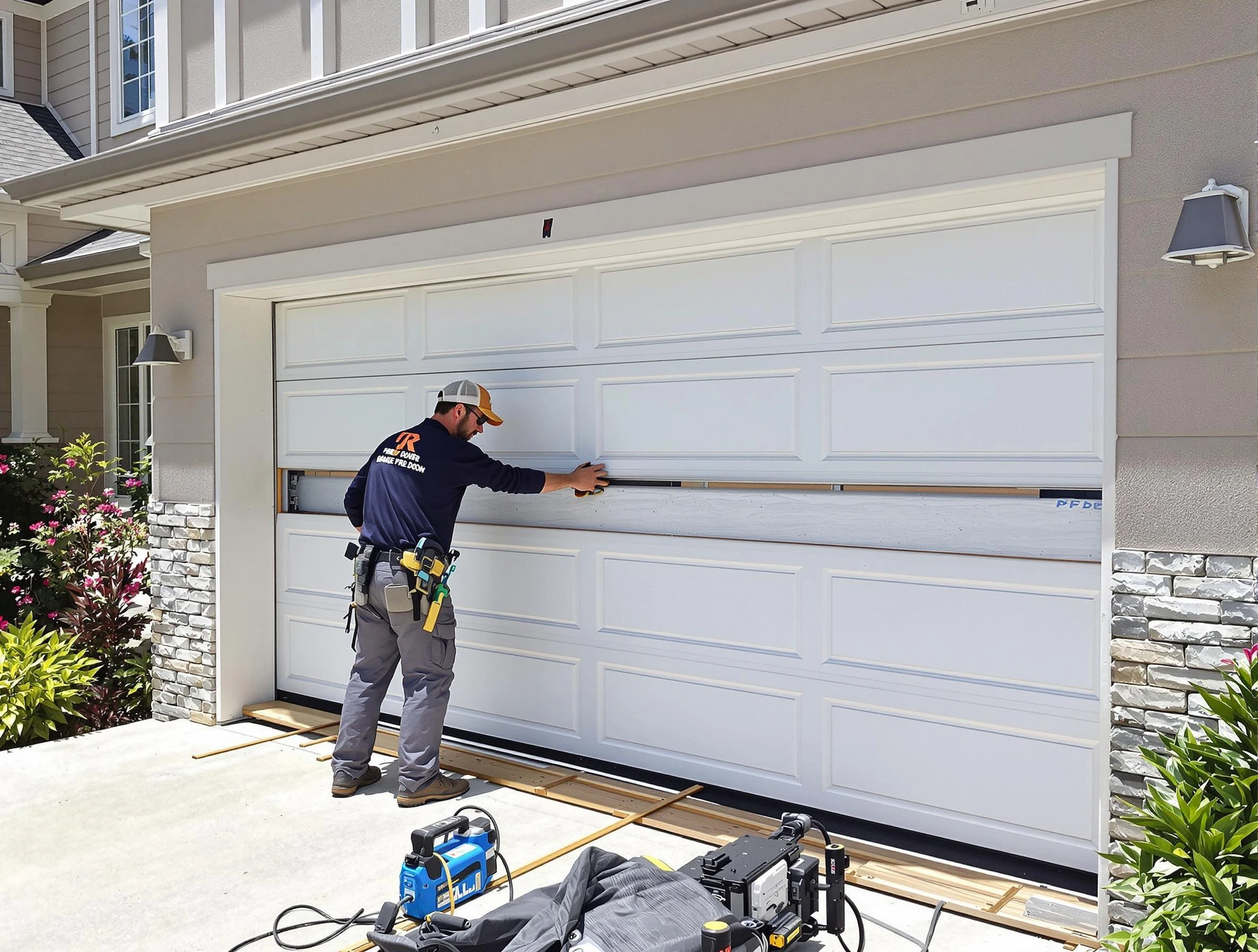 Quincy Garage Door Repair team performing complete garage door replacement at Quincy residence