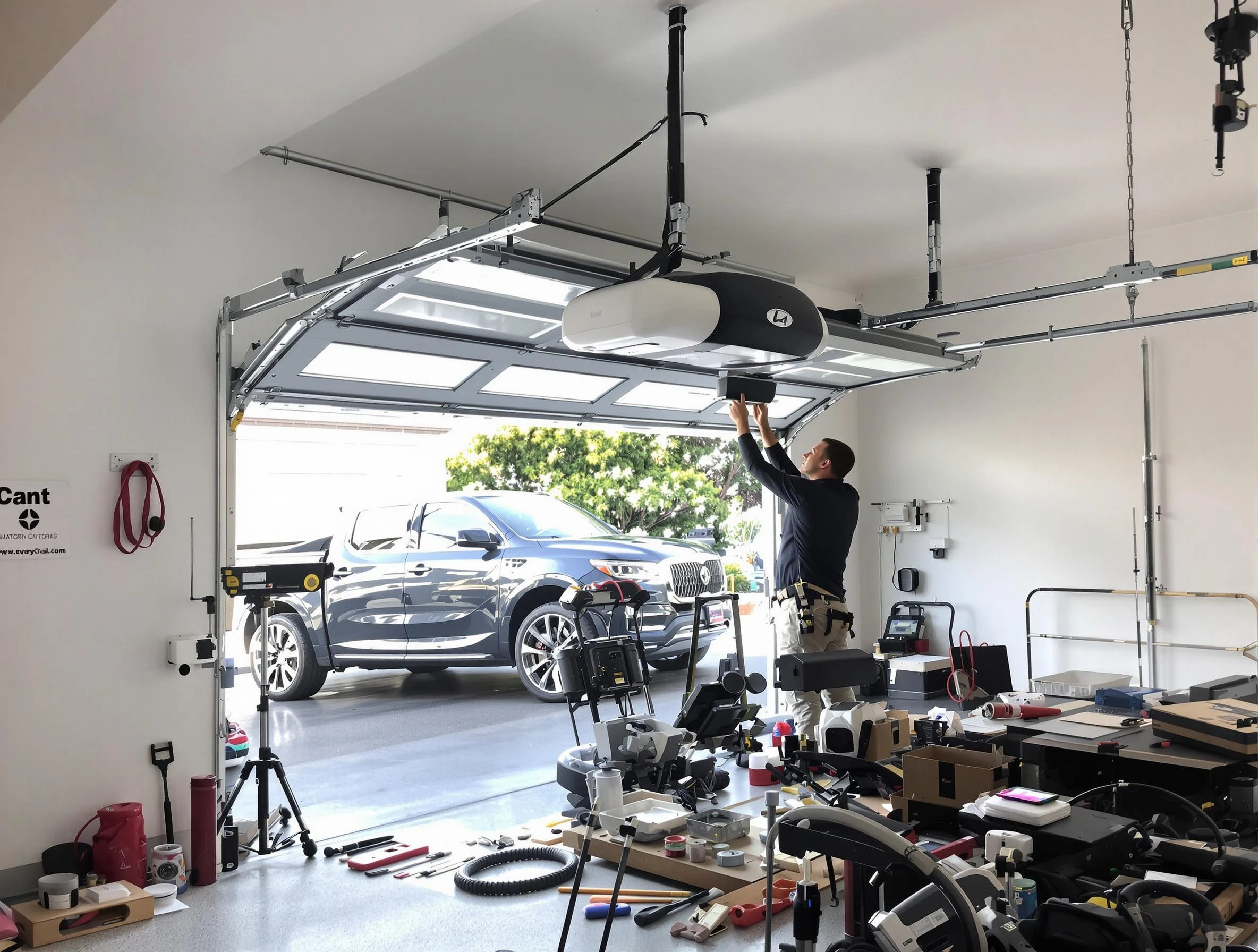 Quincy Garage Door Repair specialist installing smart garage door opener system in Quincy home