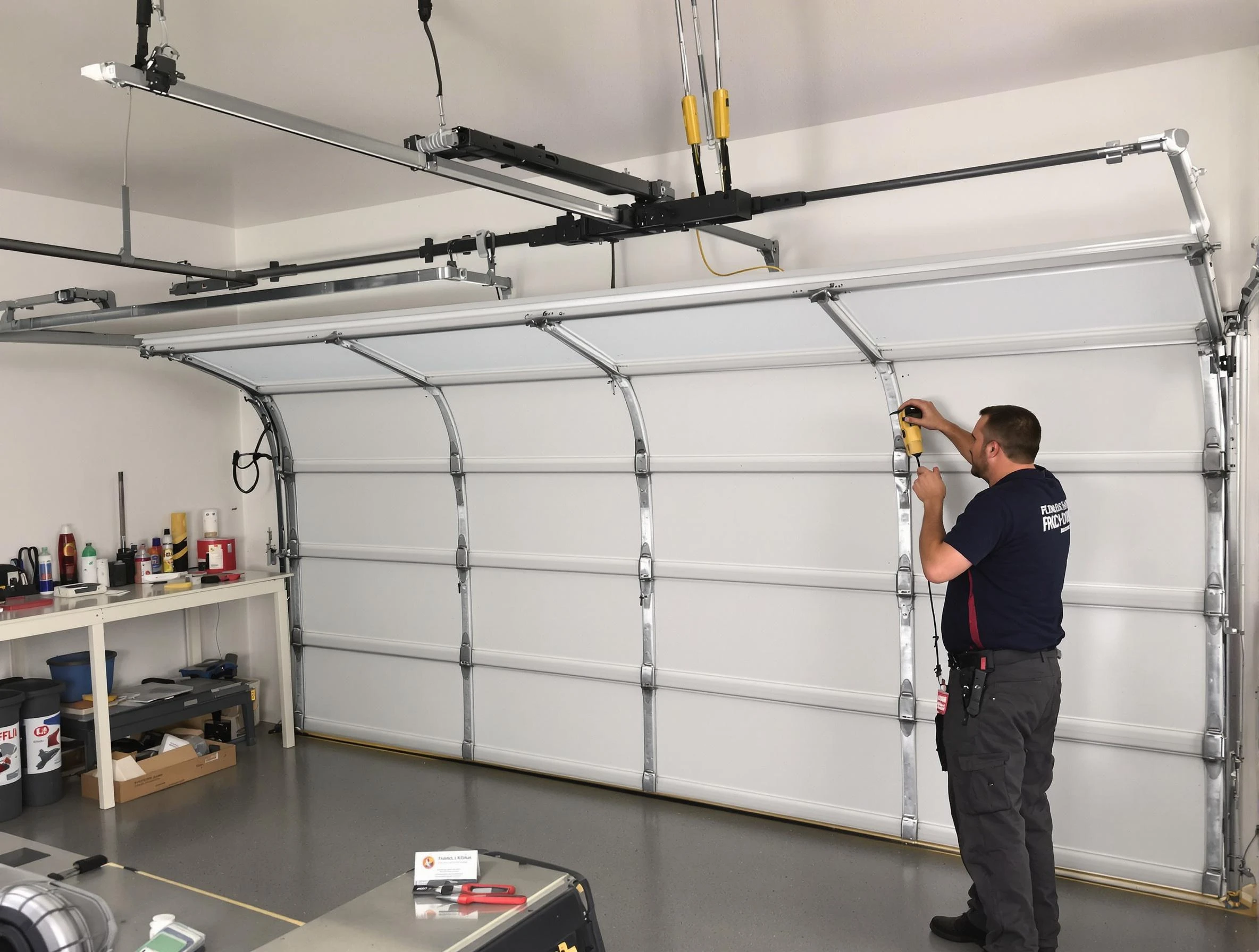 Quincy Garage Door Repair certified technician performing overhead door system repair in Quincy