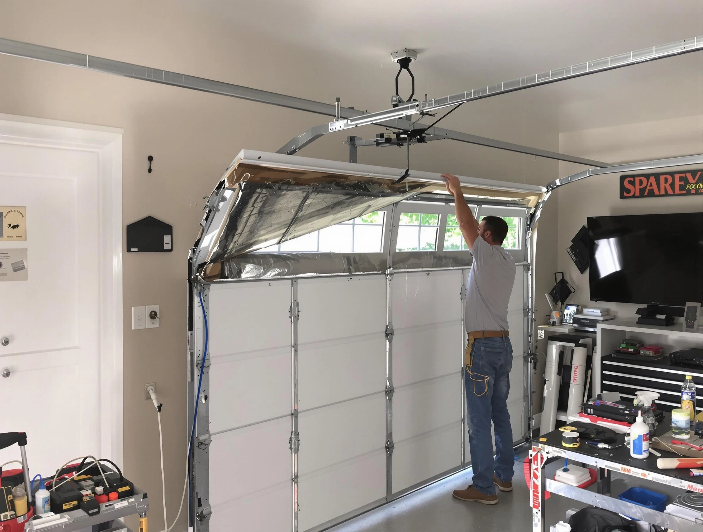 Garage door section replacement by Quincy Garage Door Repair in Quincy