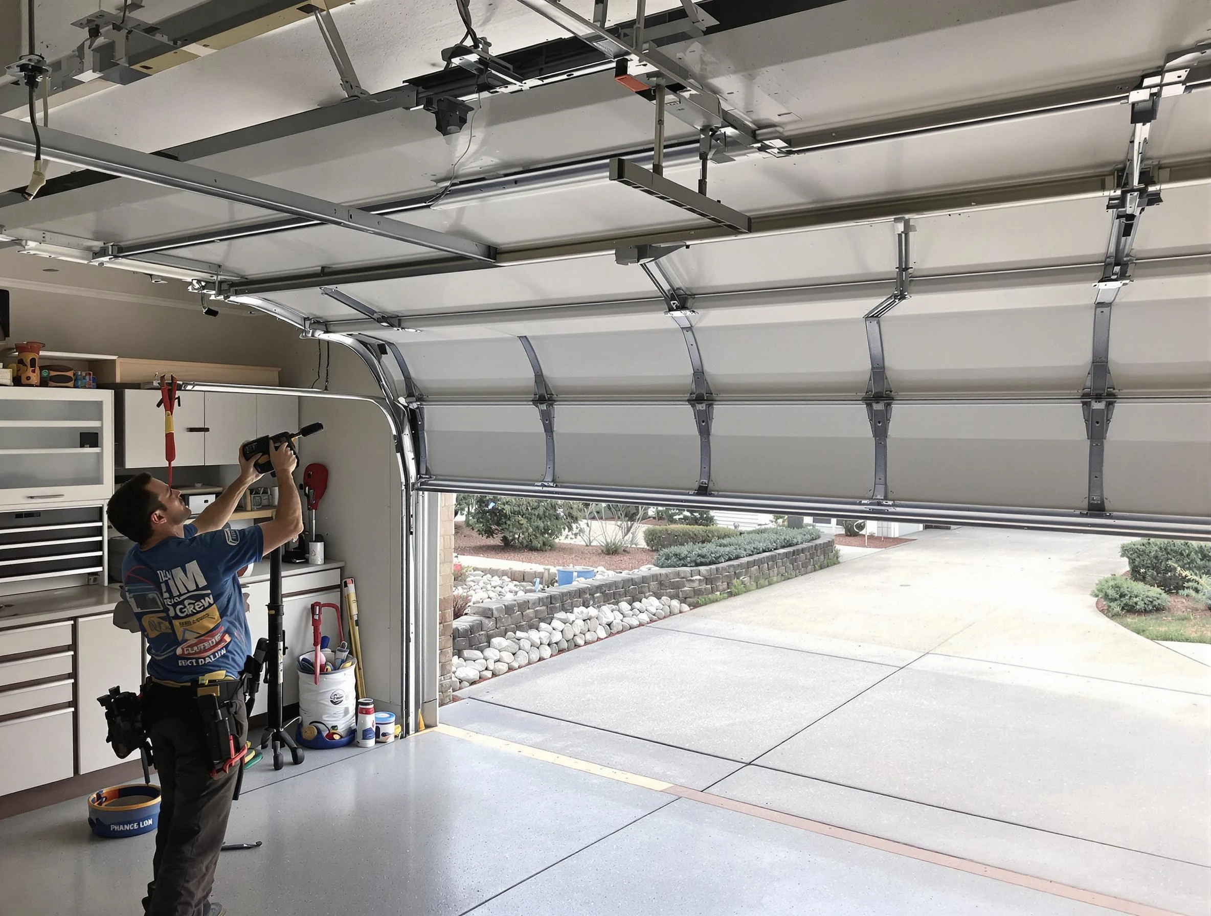 Garage door track repair service by Quincy Garage Door Repair in Quincy